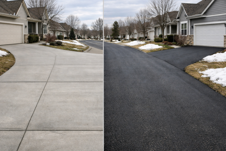 Concrete versus asphalt driveway comparison in a Chicago suburb